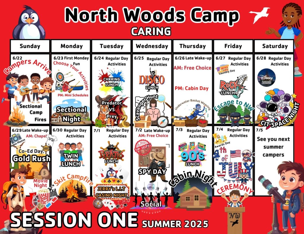North Woods Session 1 calendar