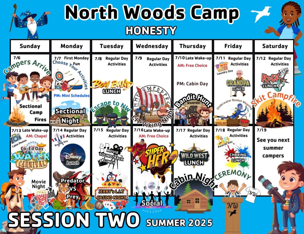 North Woods Session 2 calendar
