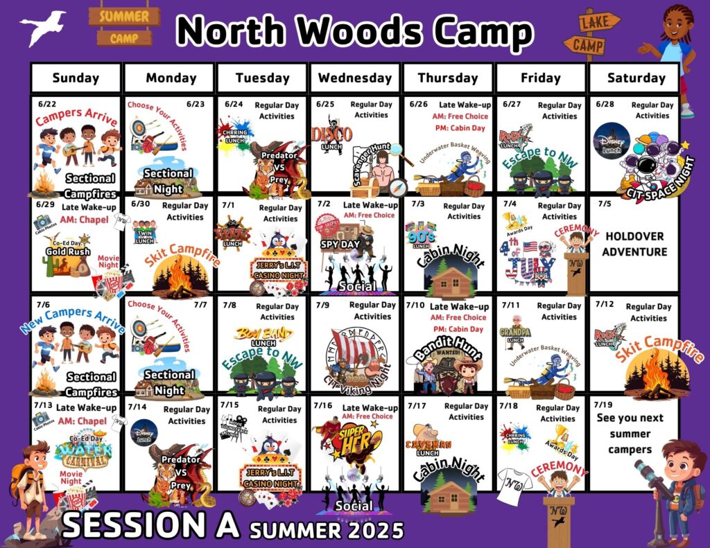 North Woods Session A calendar
