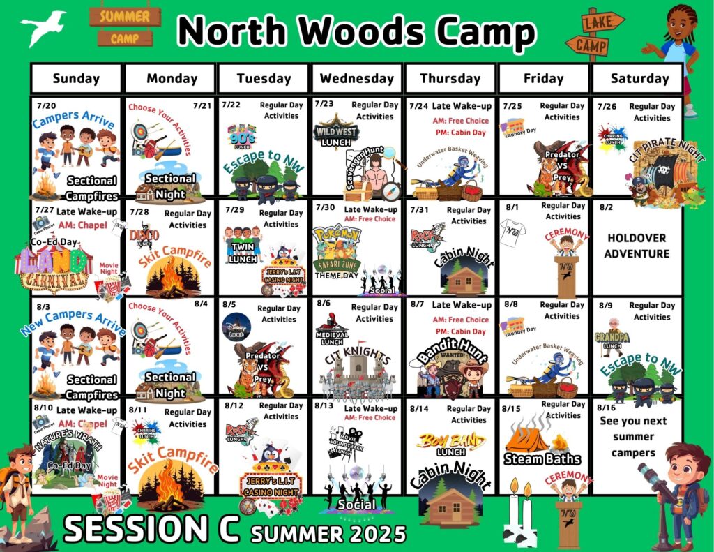 North Woods Session C calendar