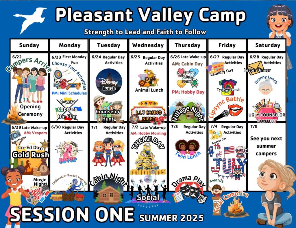 Pleasant Valley Camp Session 1 calendar