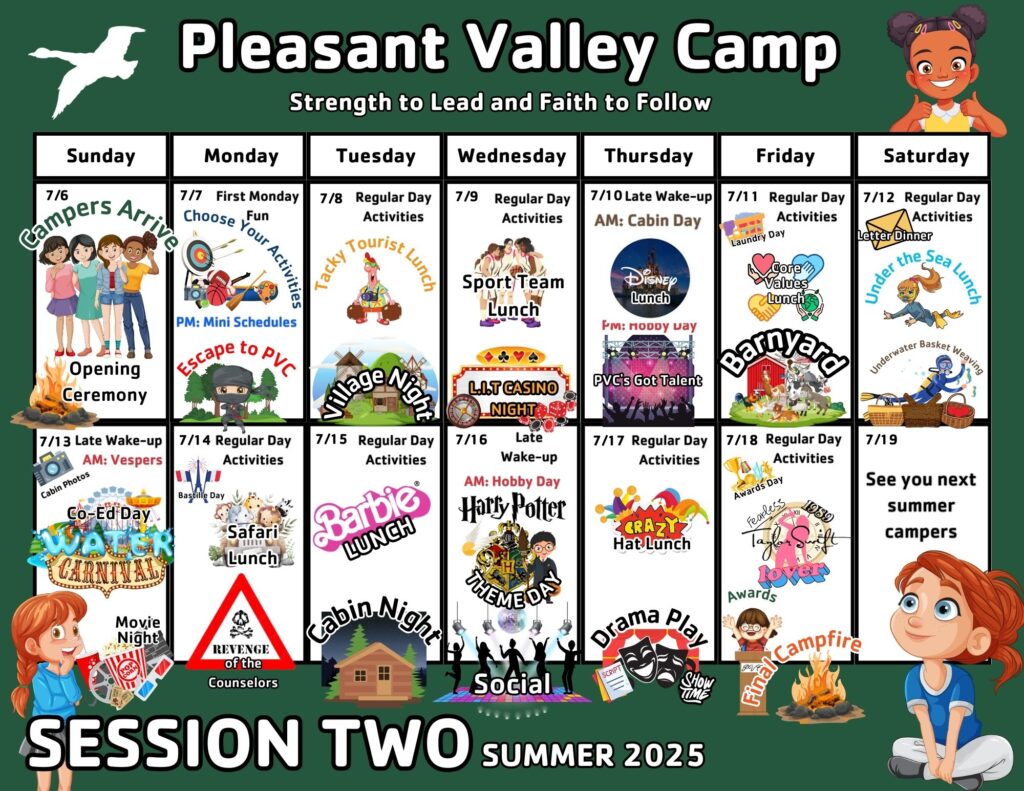 Pleasant Valley Camp Session 2 calendar