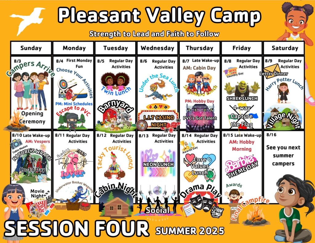 Pleasant Valley Camp Session 4 calendar